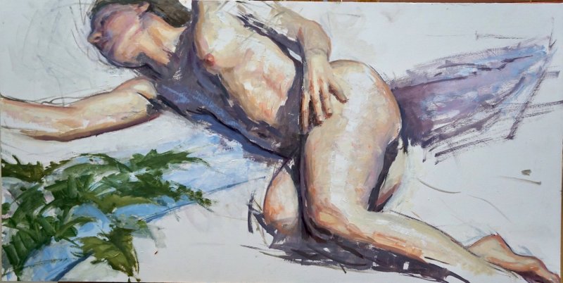 <em>Reclining Figure,</em> 24 x 36 inches, oil on panel