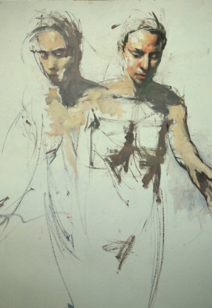 <em>Tightrope,</em>  48x24  inches, oil on panel