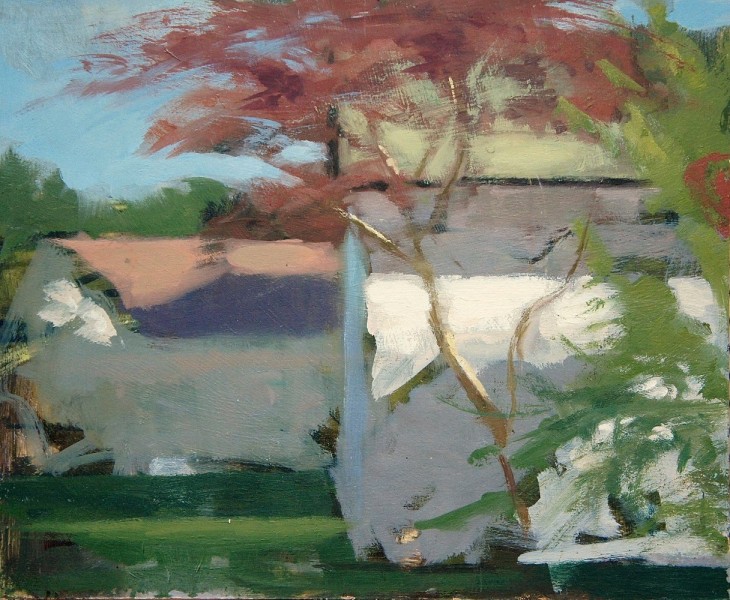 <em>Stowe Barn</em>, 18 x 18 inches, oil on panel