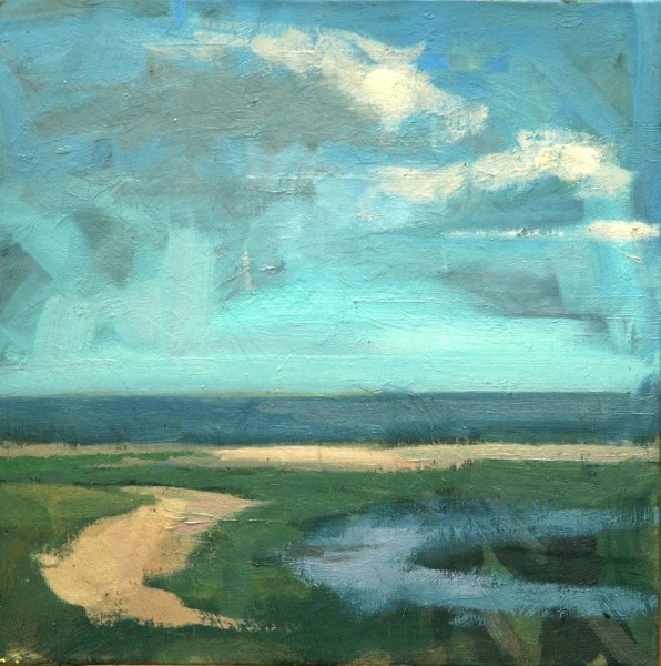 <em> Beach, Windy Day</em>, 20x20 inches, oil on panel