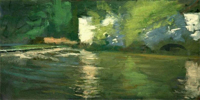 <em>Brandywine River</em>, 12 x 26 inches, oil on panel