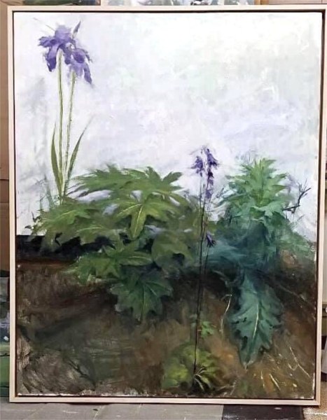 <em>Garden with Iris, </em>48 x 40 inches inches, oil on panel