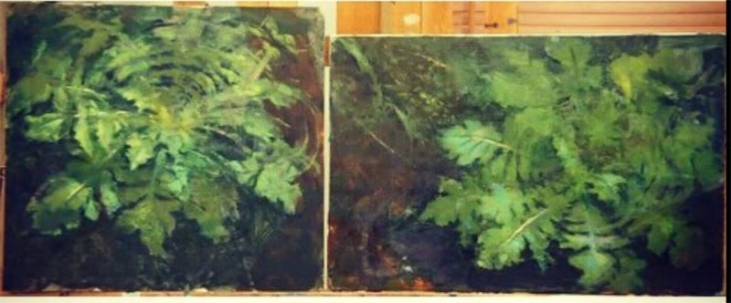 <em>Plant Life, </em>20 x 38 inches, oil on panel (2 panels)