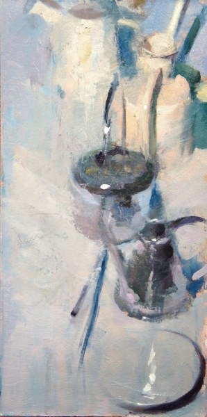 <em>December Still Life</em>, 20 x 10 inches, oil on panel