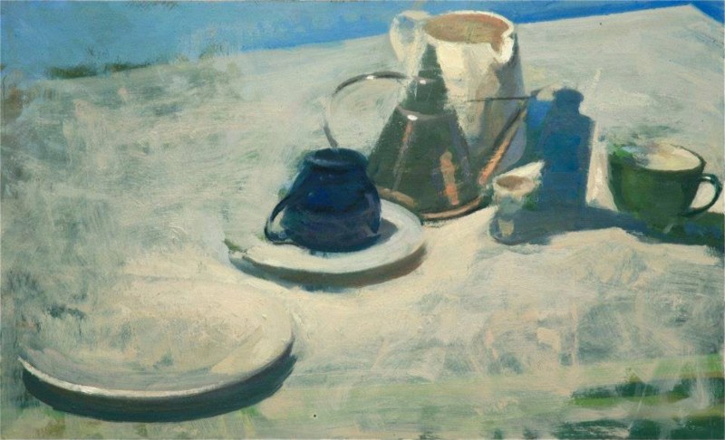 <em>Still Life Against a Clear Sky</em>, 16 x 122 inches, oil on panel